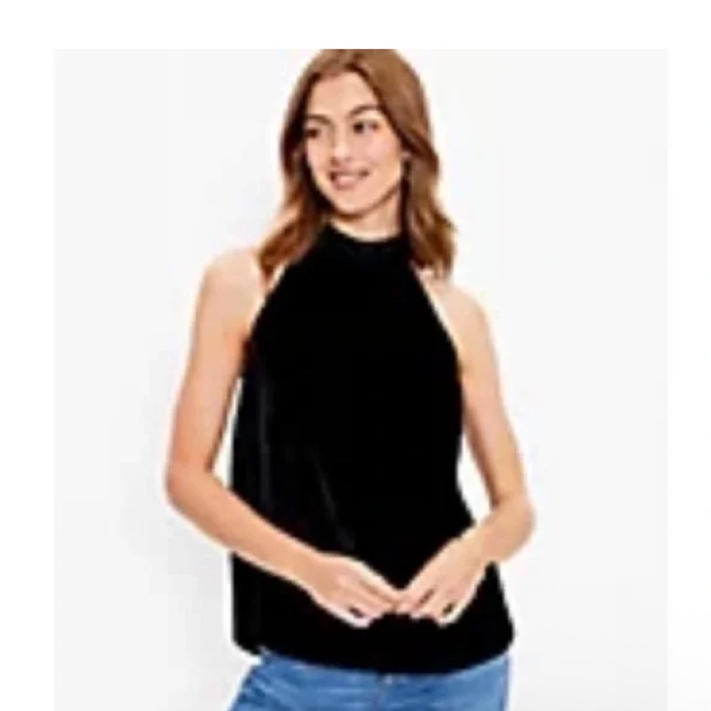 LOFT Velvet Shirred Black Halter Top Blouse Size M NWT Casual Party Holiday